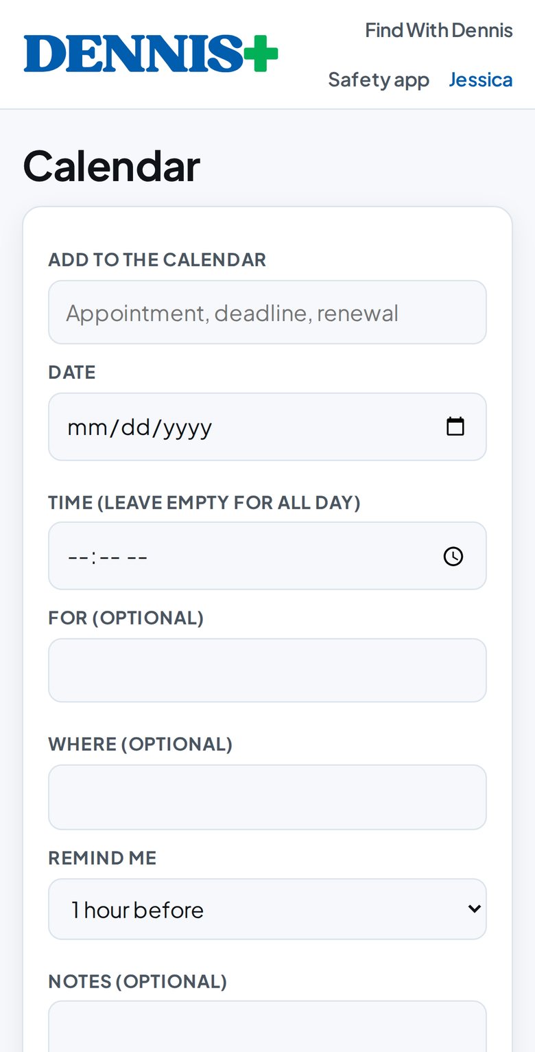 The DENNIS+ calendar with appointments for different family members and reminders