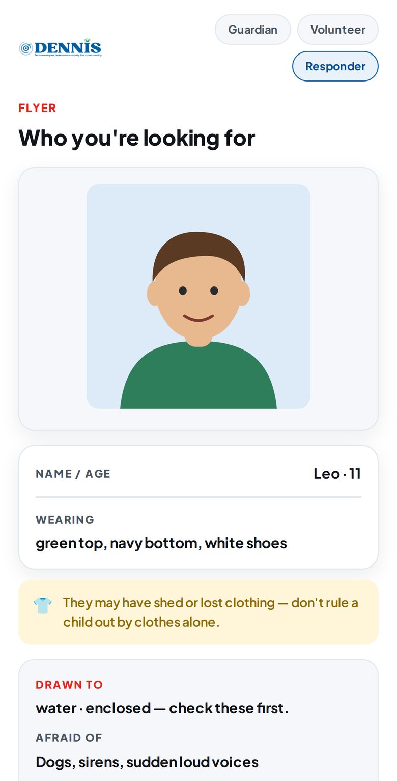 The profile a first responder sees during a search, including how to approach the person