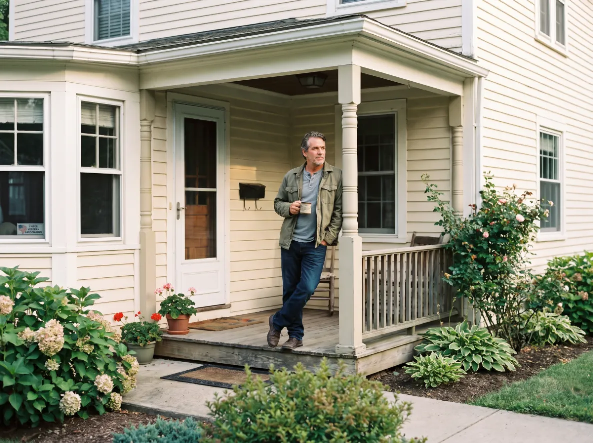 Veteran homeowner at their front door