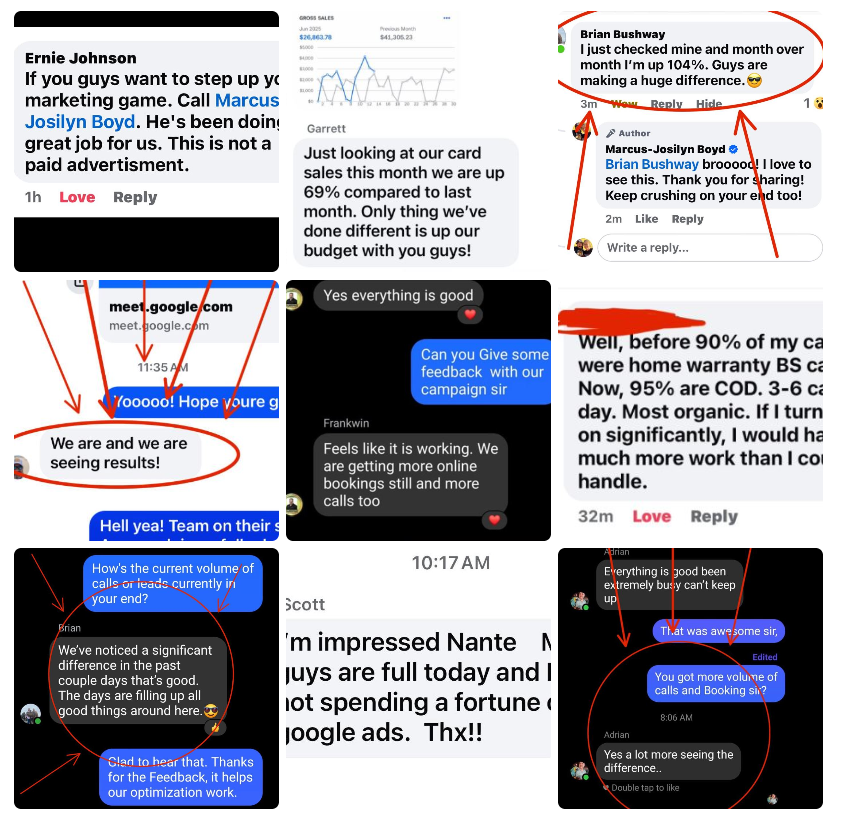 Client Testimonial Screenshots