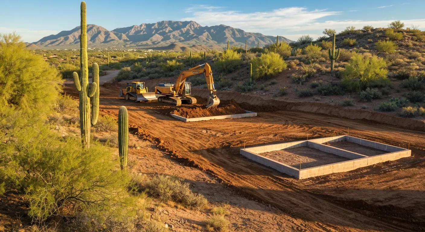 Land clearing and excavation in Oro Valley foothills
