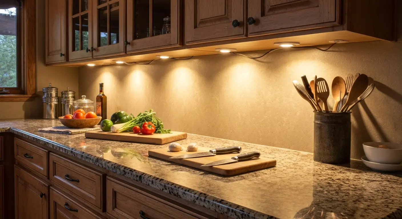 Under-cabinet task lighting in kitchen