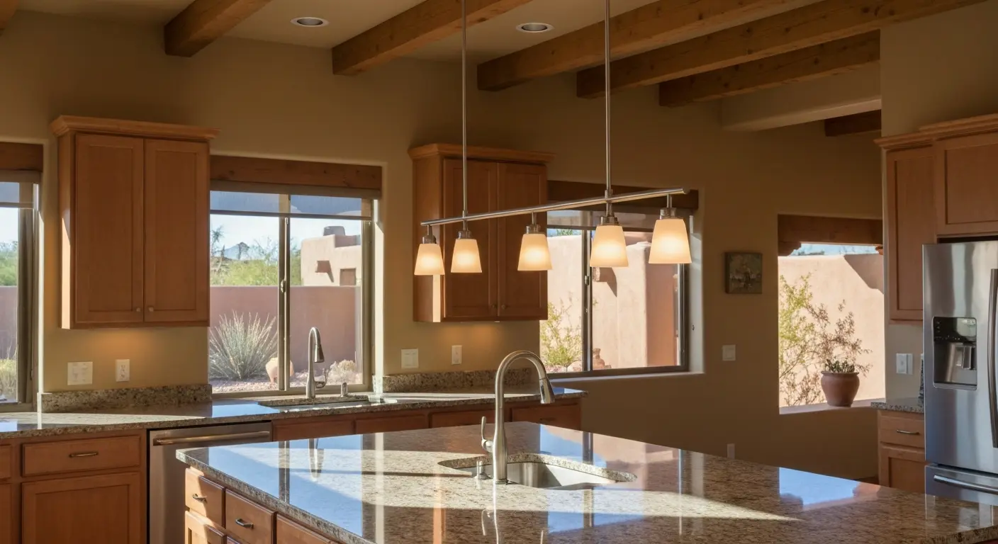 Pendant lighting over kitchen island