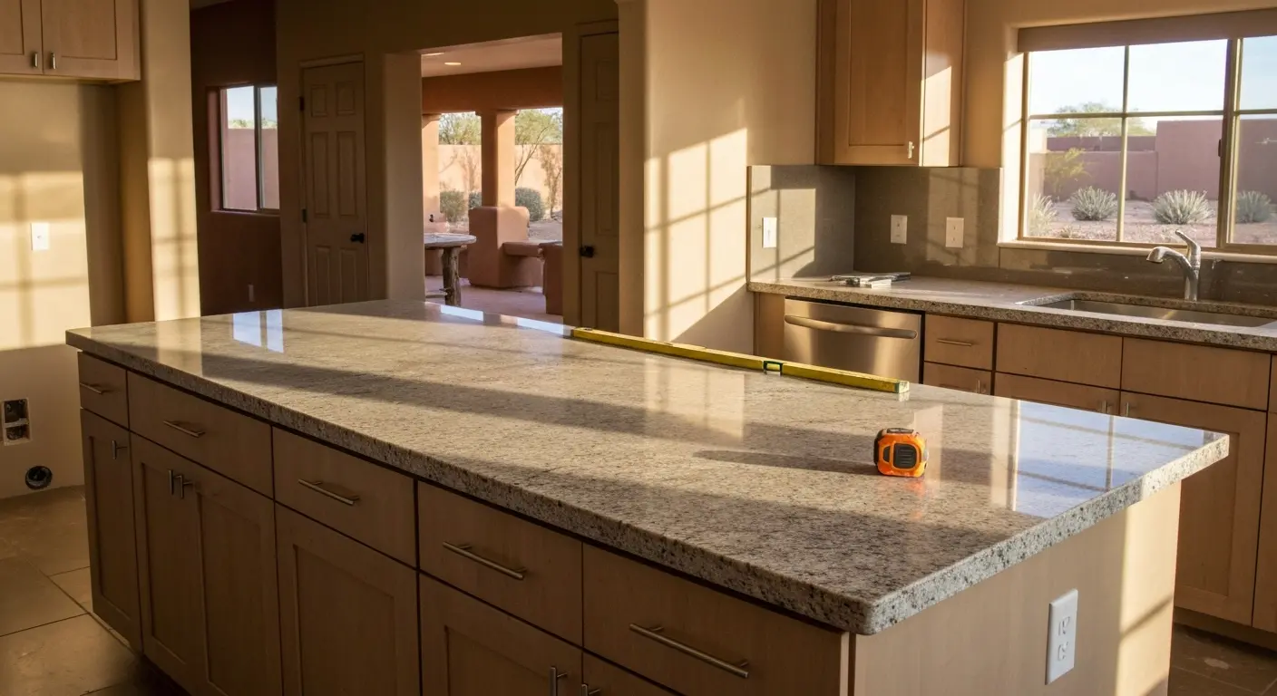 Kitchen island with countertop and backsplash
