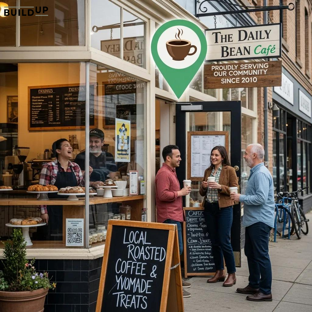 Small business storefront with local customers, emphasizing the impact of local seo strategies Small business storefront with local customers, emphasizing the impact of local seo strategies