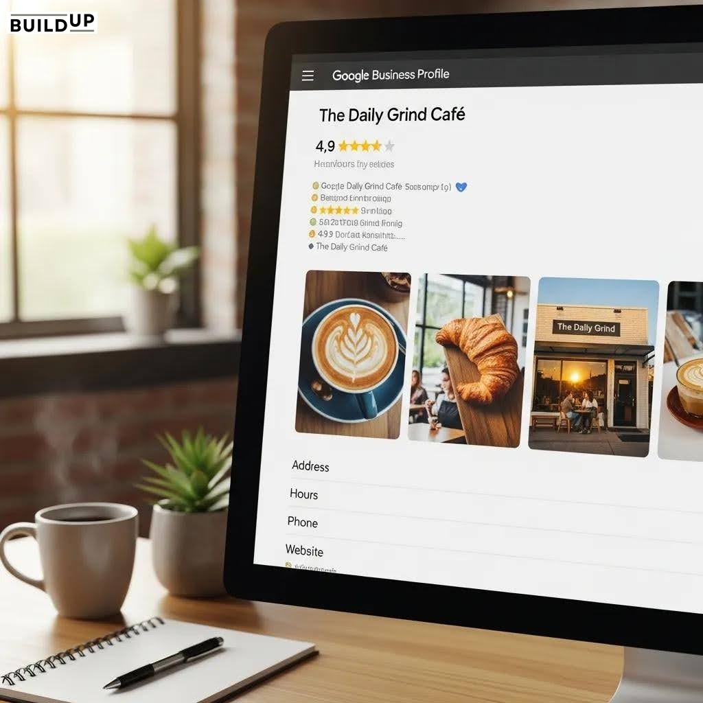 Optimized Google Business Profile on a computer screen, illustrating best practices for local SEO