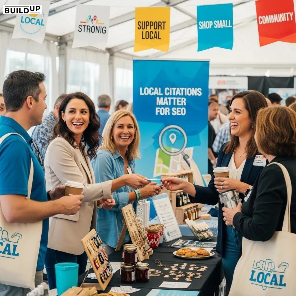 Local business owner networking at a community event, showcasing techniques for building local citations
