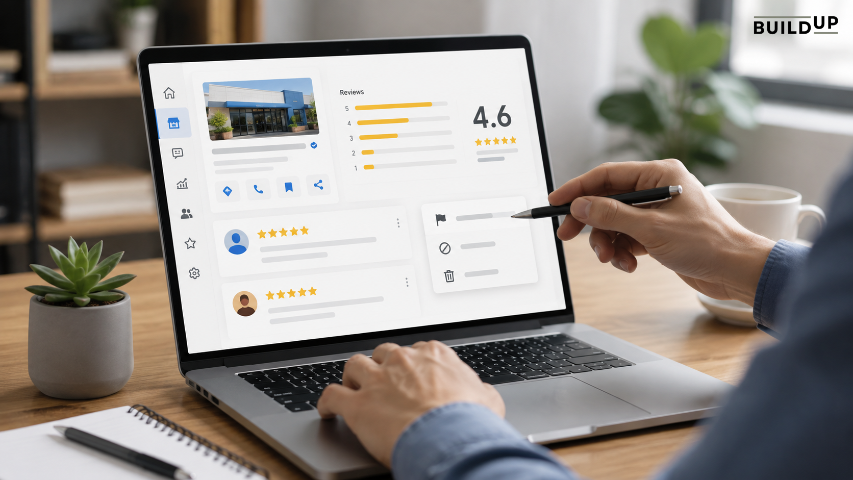 Business owner reporting a customer review through a business profile dashboard.