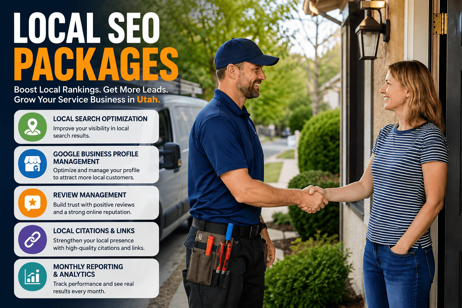 Infographic illustrating local SEO packages tailored for small service businesses in Utah, highlighting key features and benefits. Infographic illustrating local SEO packages tailored for small service businesses in Utah, highlighting key features and benefits.