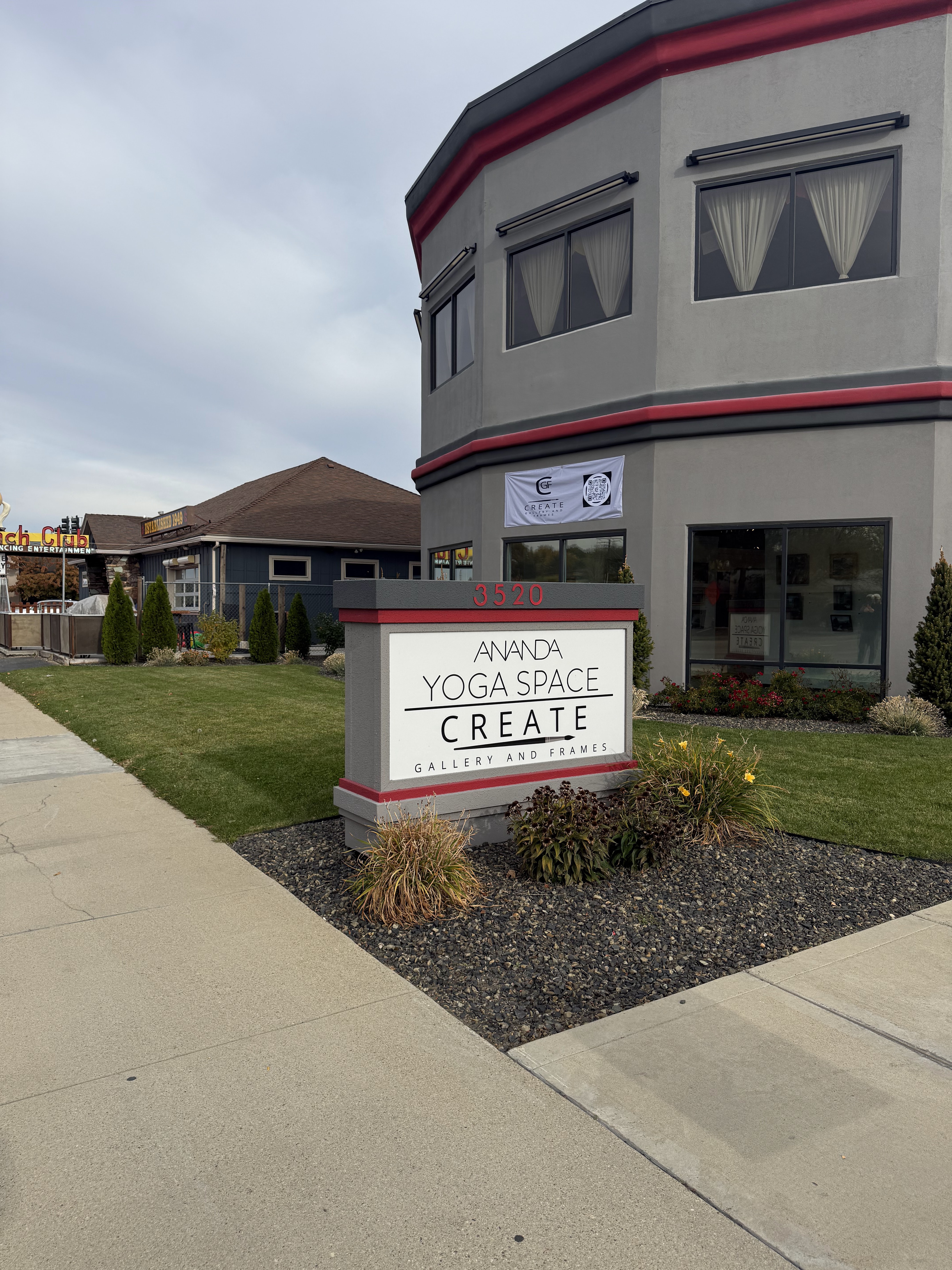 Exterior view of Create Gallery & Frames, a contemporary art gallery located in Garden City, Idaho, near Boise.
