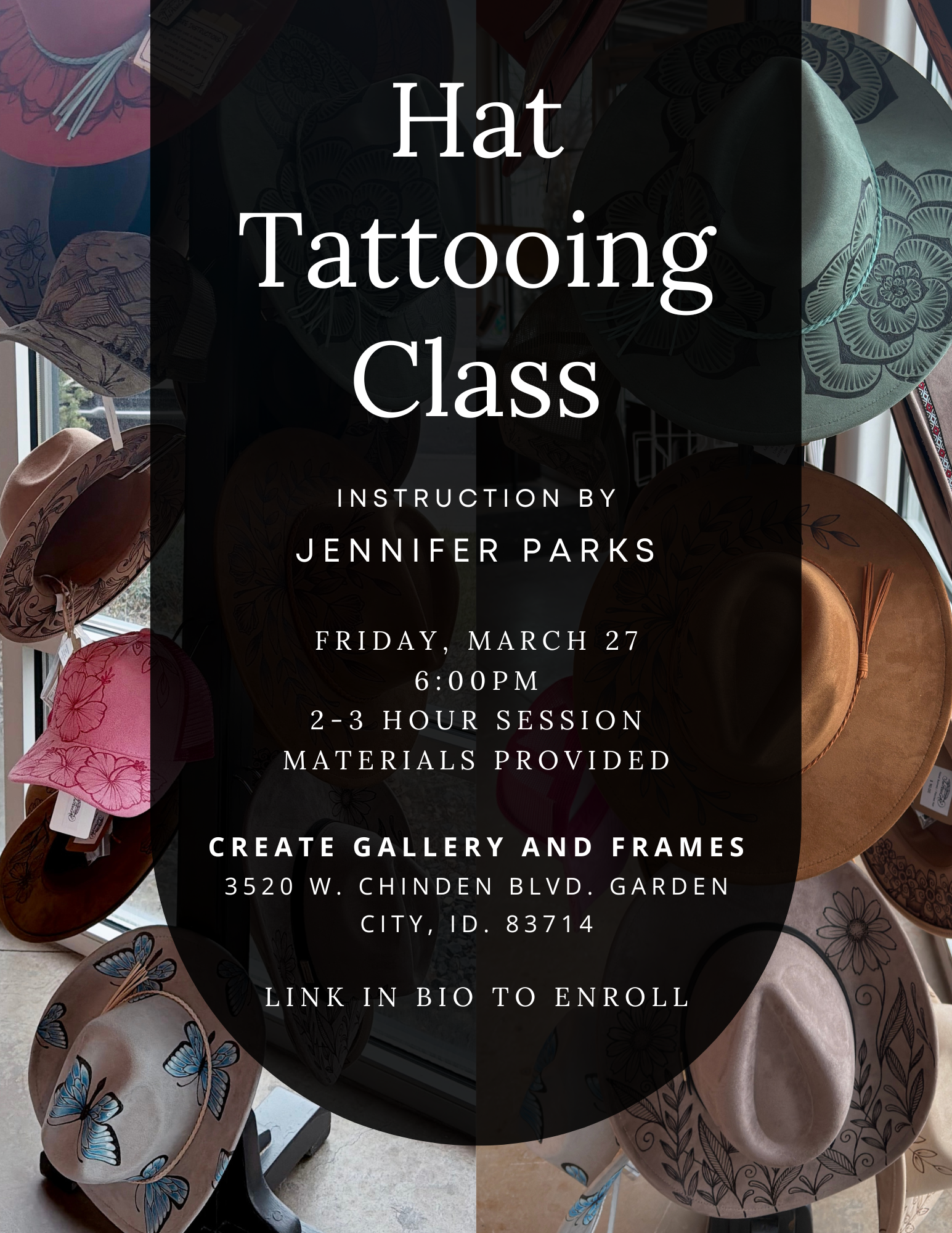 Hat tattooing workshop with artist Jennifer Parks at Create Gallery and Frames in Garden City Idaho.