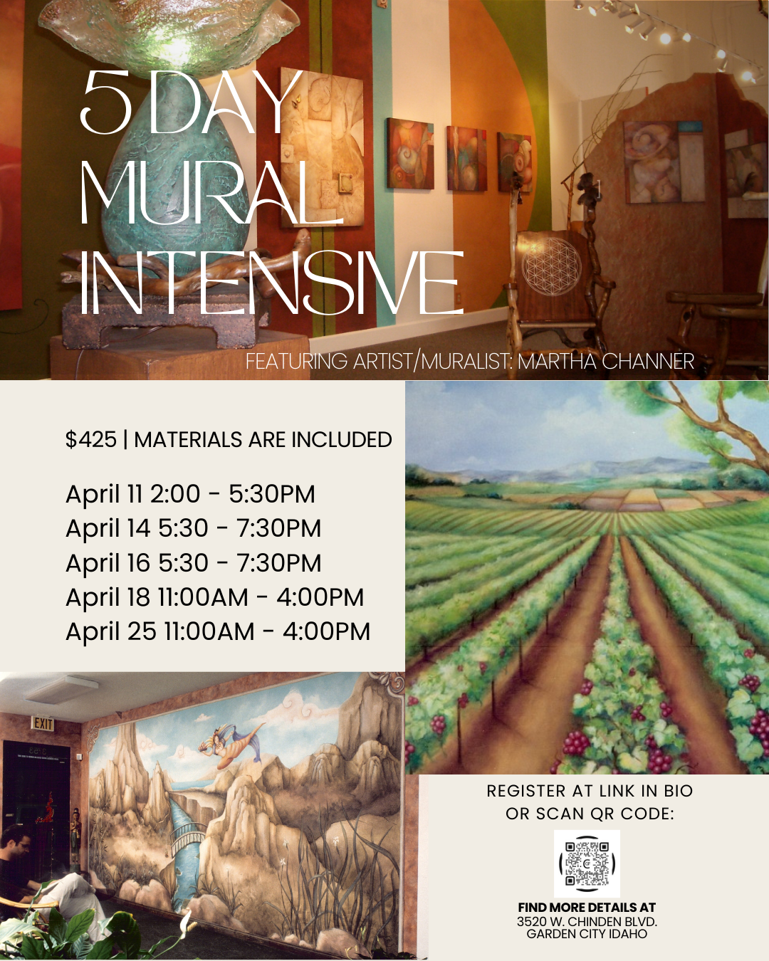 Five day mural intensive art class taught by muralist Martha Channer at Create Gallery and Frames.