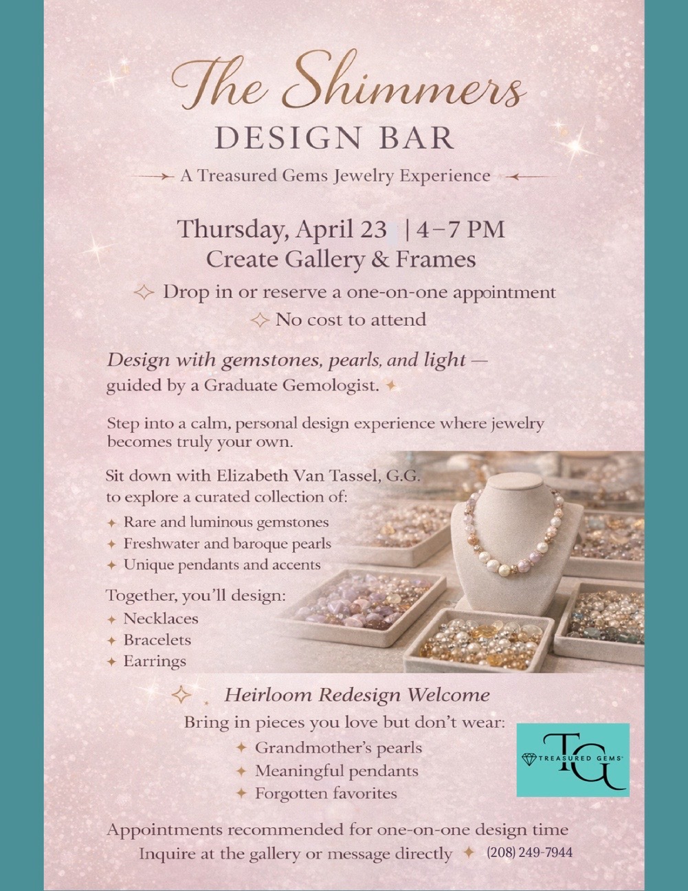 shimmers design bar jewelry event at create gallery and frames featuring elizabeth van tassel gemstone experience