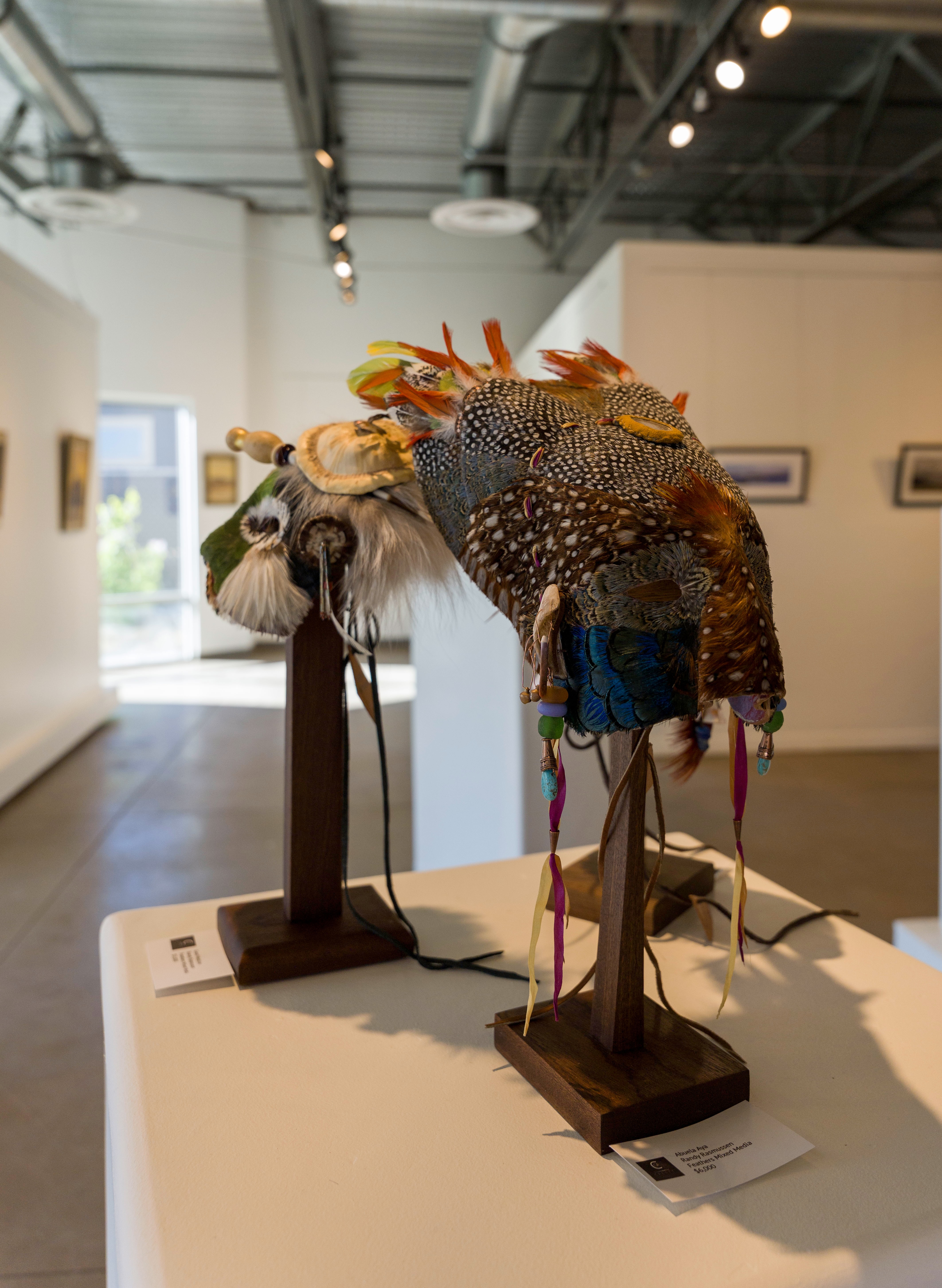 textured mixed media artwork with feathers by Randy Rasmussen at Create Gallery and Frames in Garden City Idaho