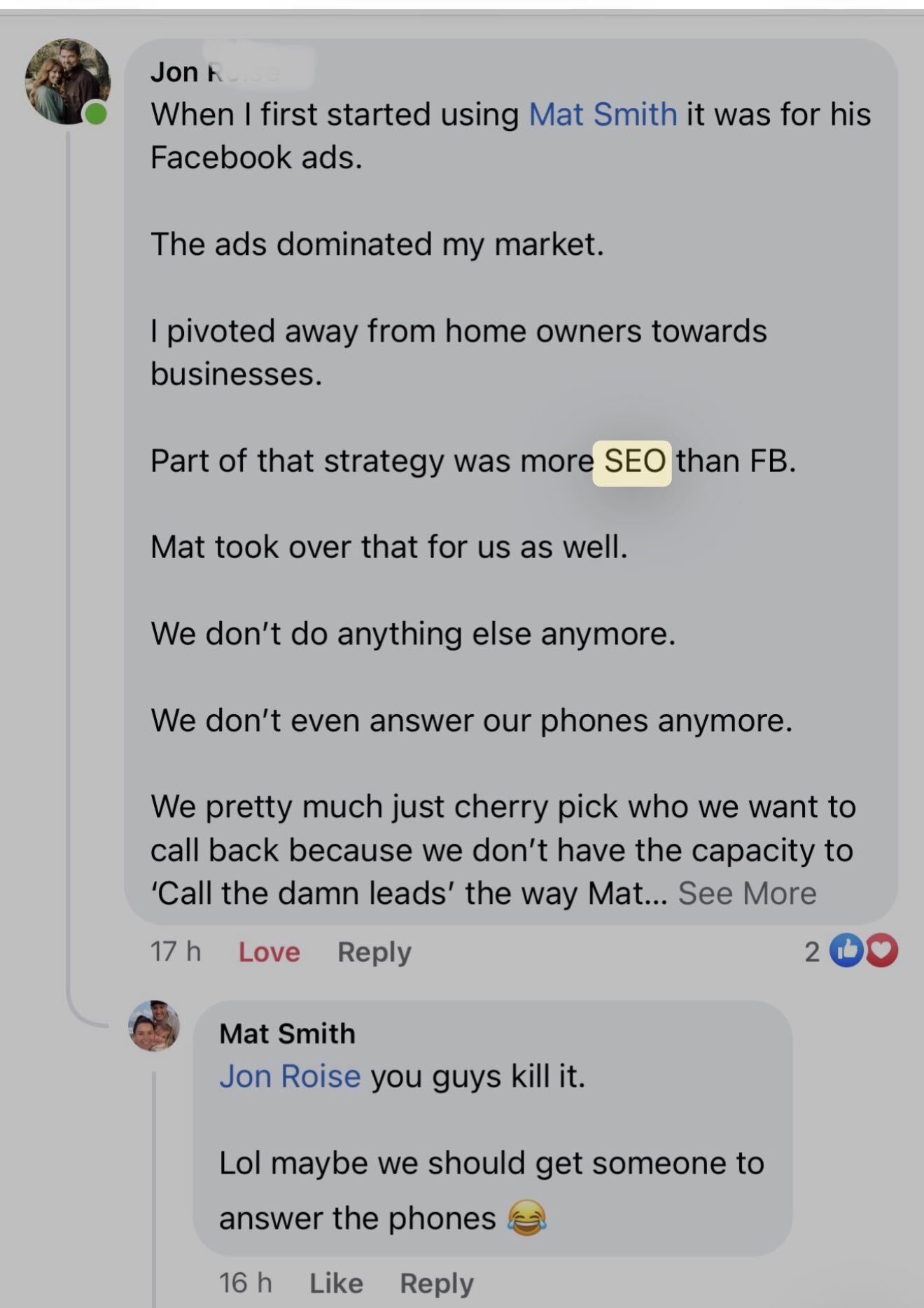 Real client testimonial 3