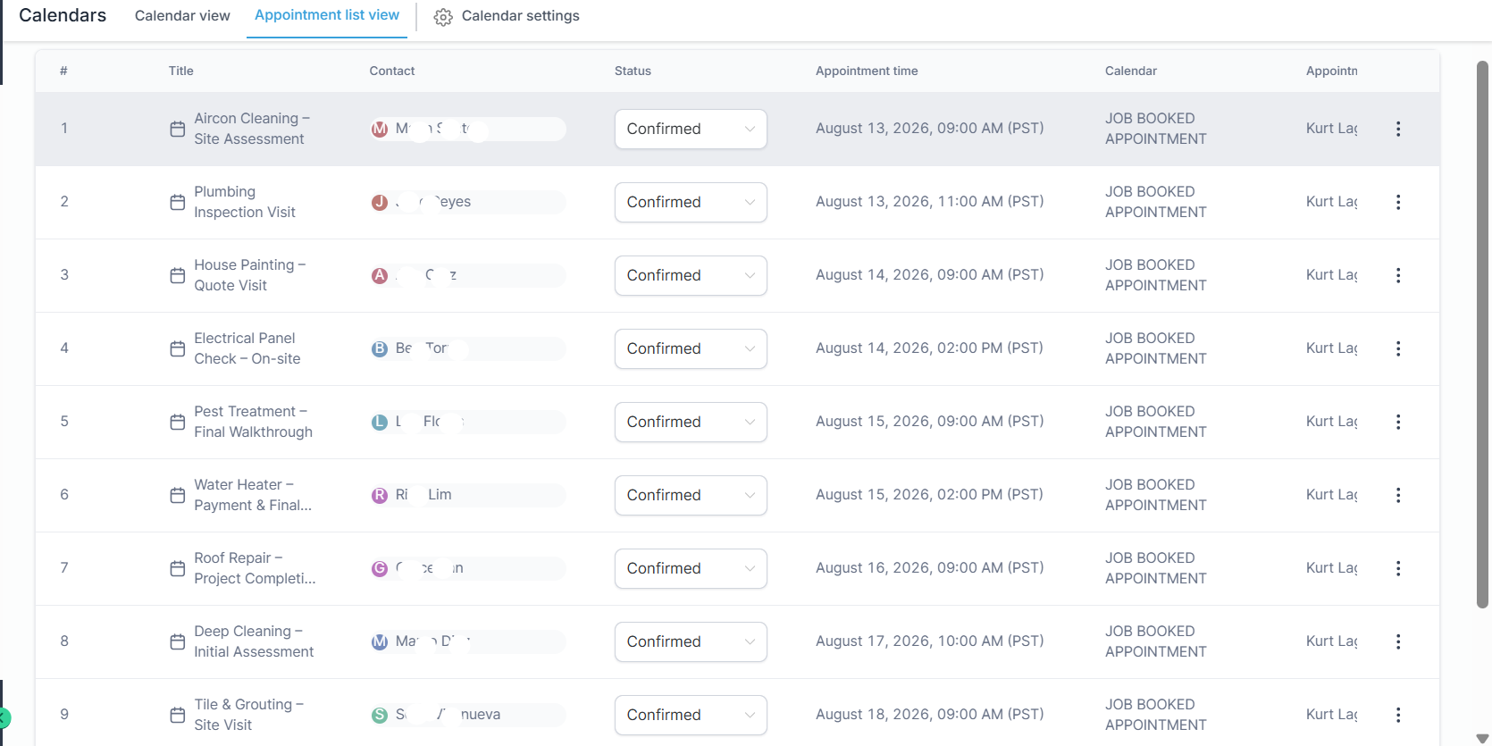 Calendar Setup & Booked Appointment Sample (GoHighLevel)