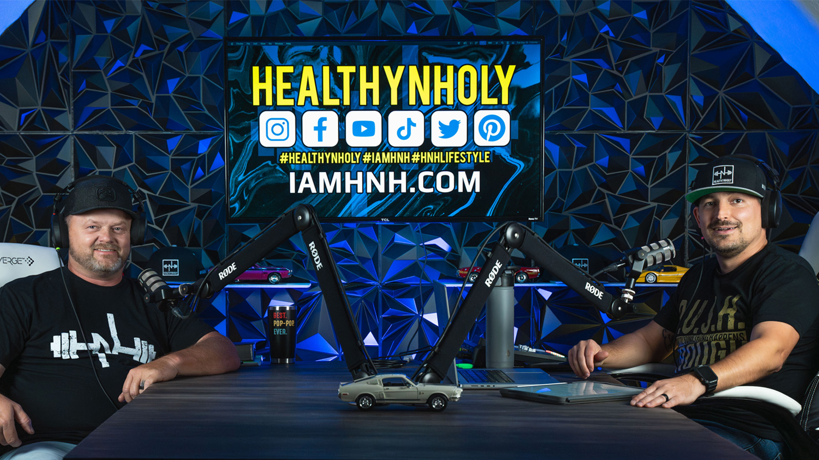 Conrad and Steve recording the HealthynHoly Lifestyle Podcast in the room above Steve's garage