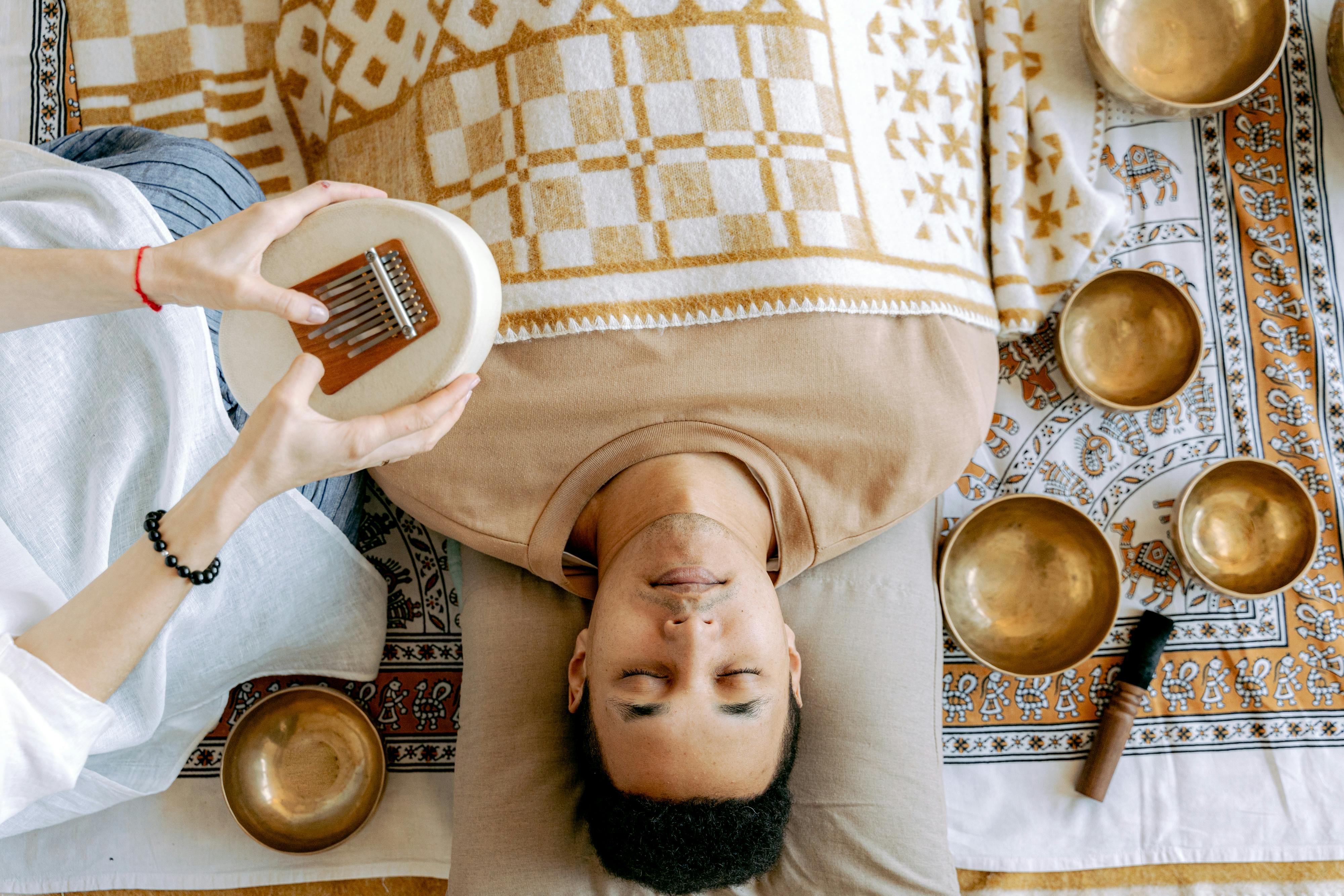Sound healing using singing bowls and resonant instruments for deep rest