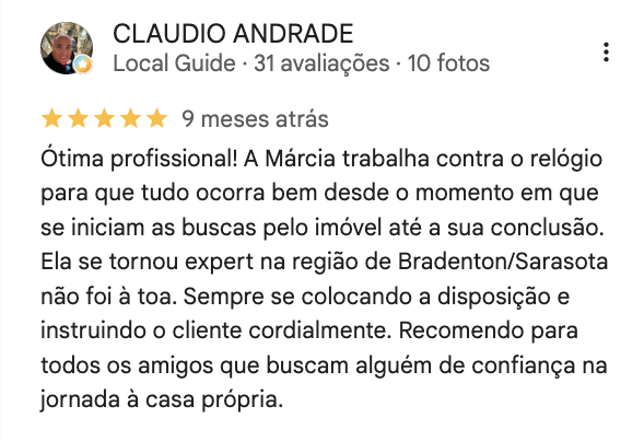 Avaliação de cliente no Google