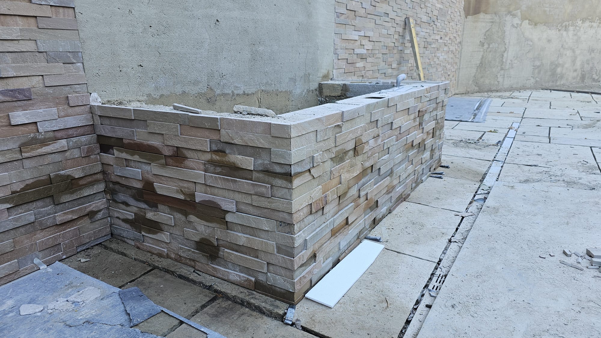 Outdoor fireplace & garden wall