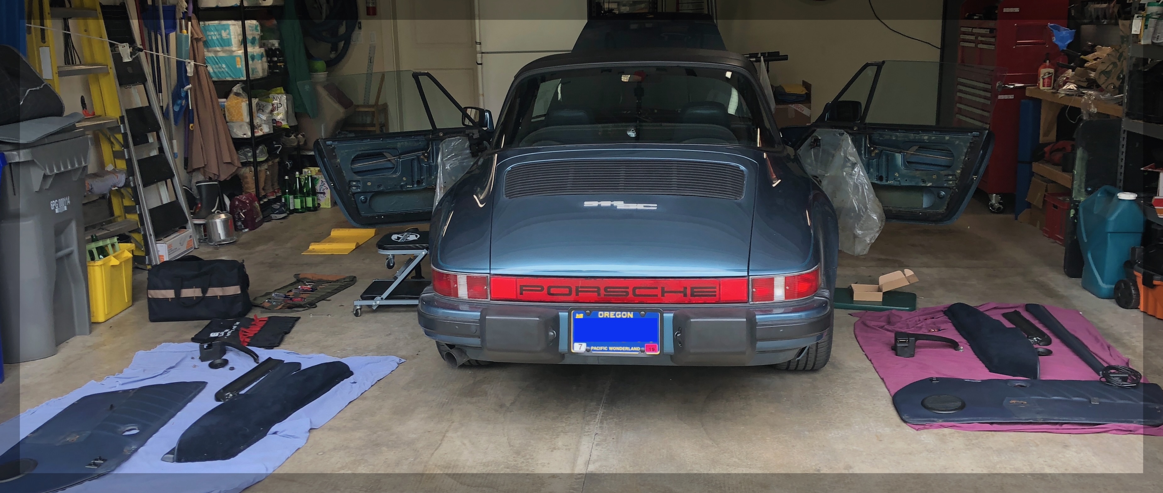 a car in a crowded garage
