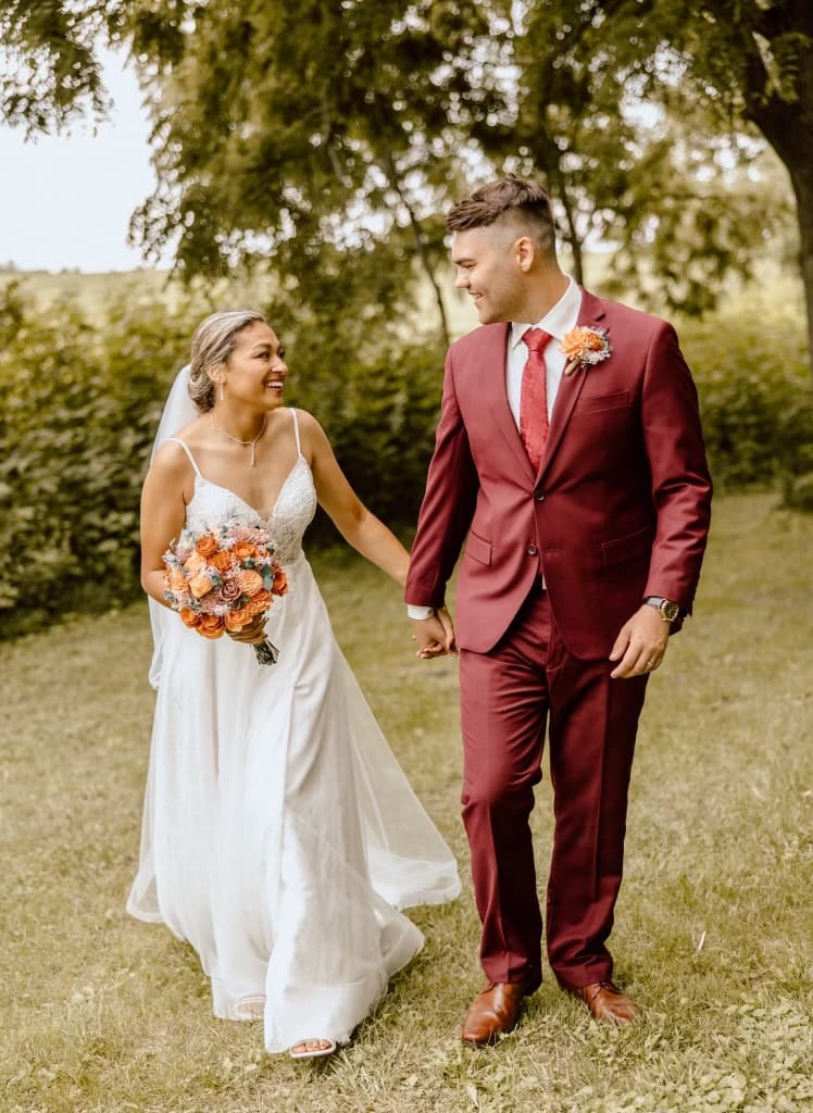 Couple in burgundy
