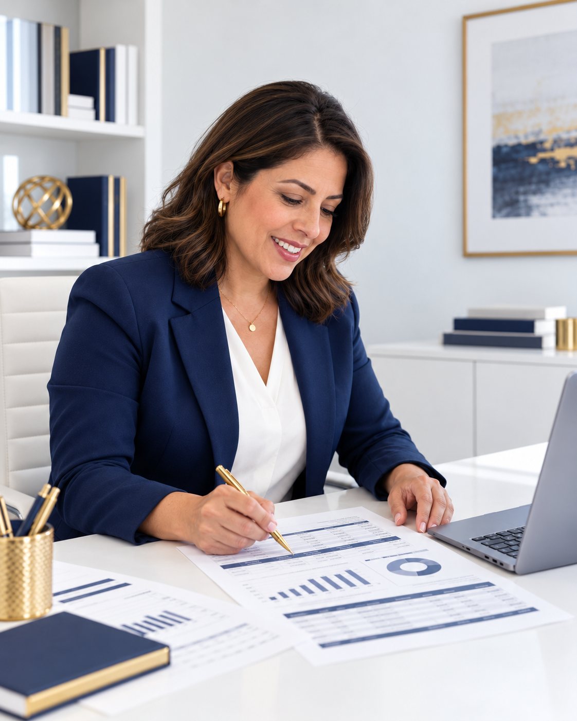 Advisor reviewing a business financial report