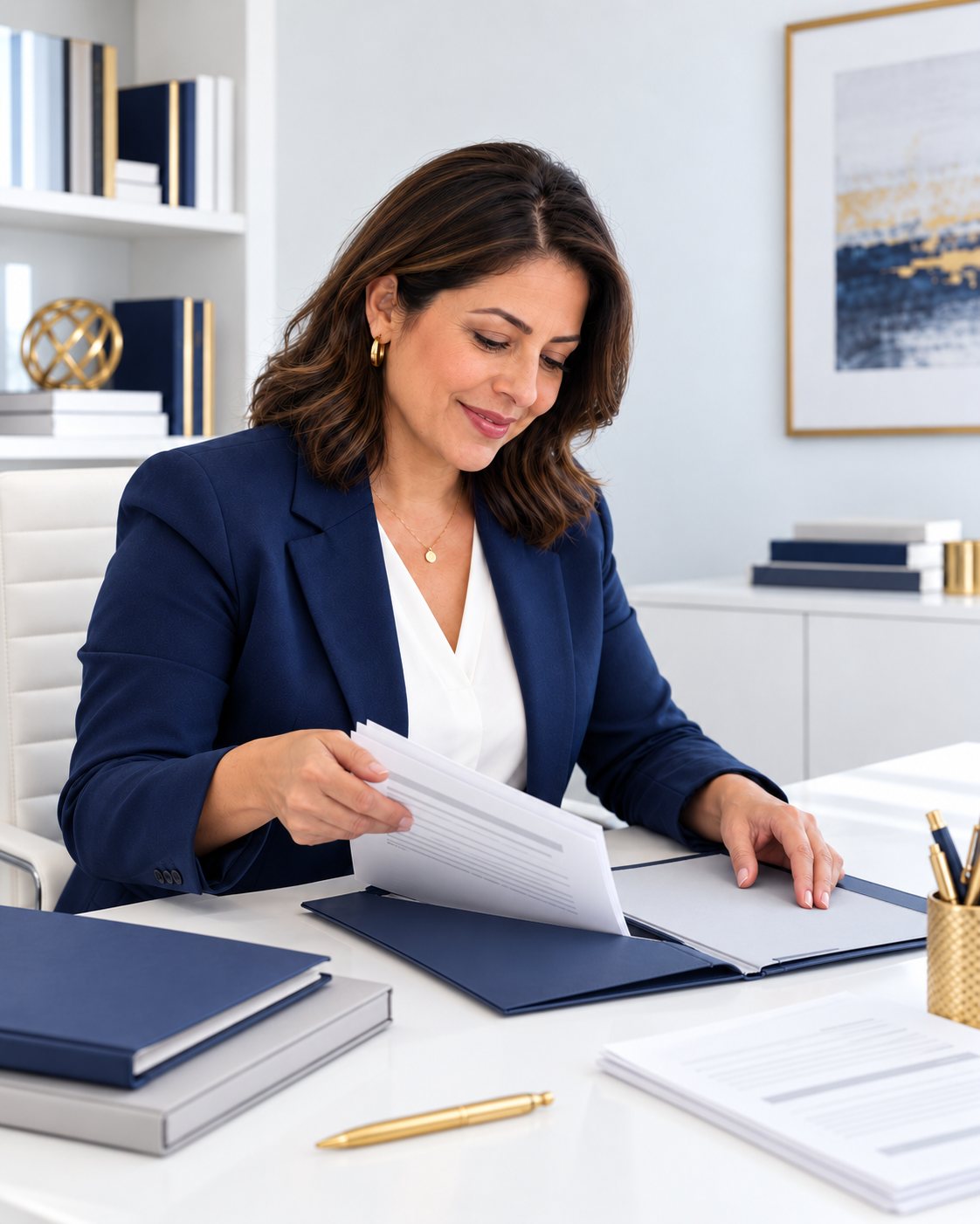 Advisor organizing a client's tax documents in a folder