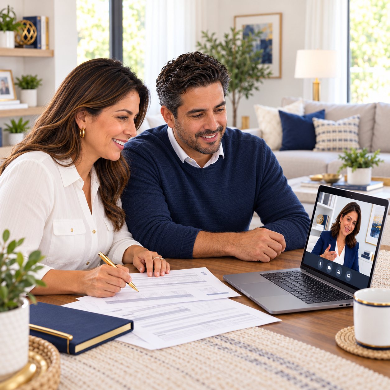 Couple reviewing their tax documents in a virtual meeting with their advisor