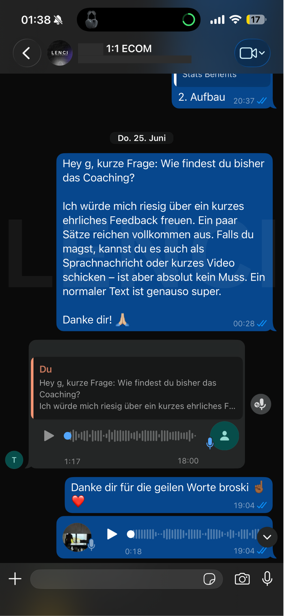 Nachricht von einem Klienten 8