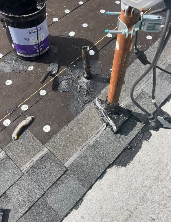 Shingle roof pipe flashing detail — HVHZ compliant installation by AGK Construction