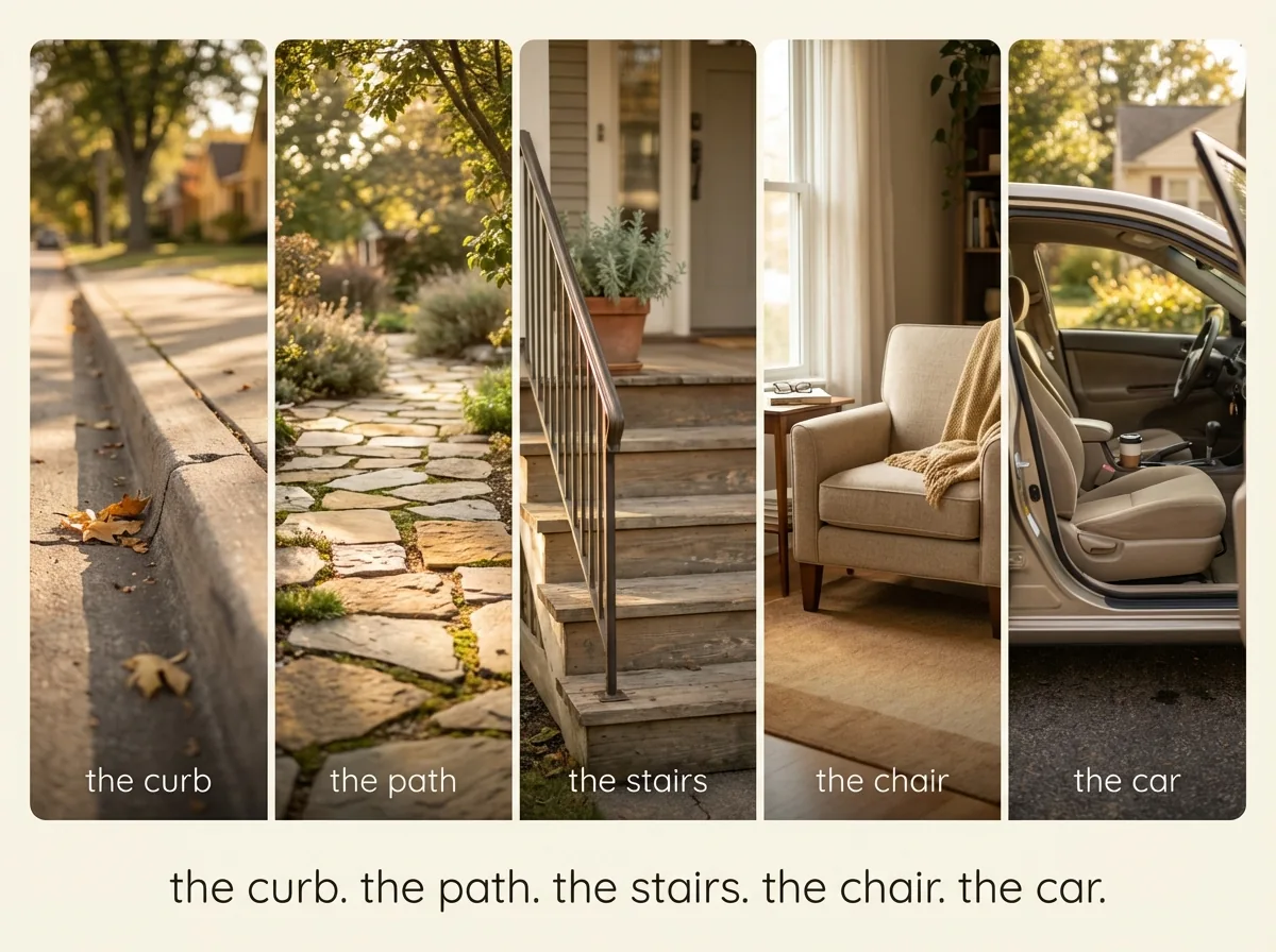Everyday balance moments — stairs, curbs, and reaching for support