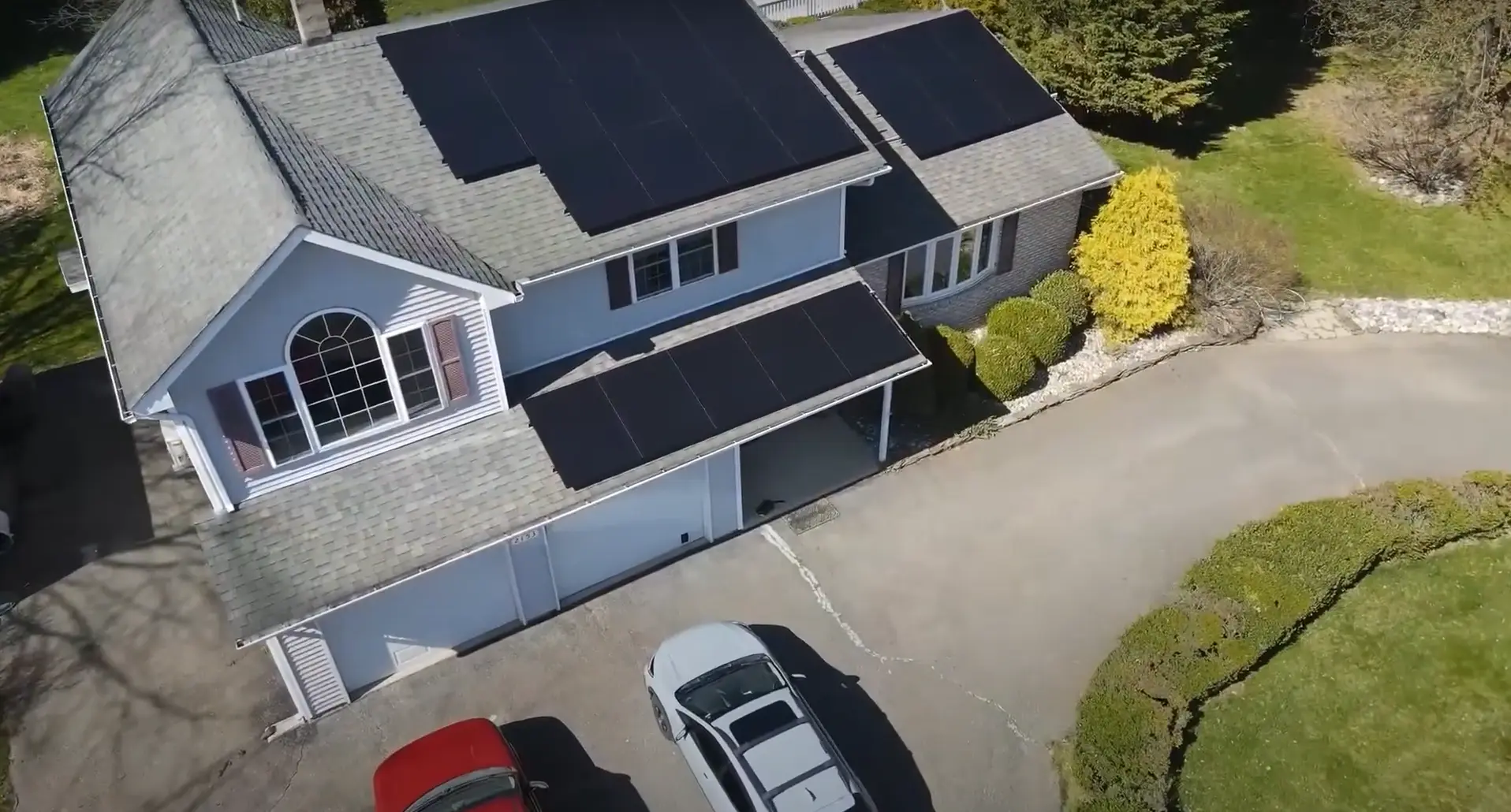 Aerial view of residential solar panels