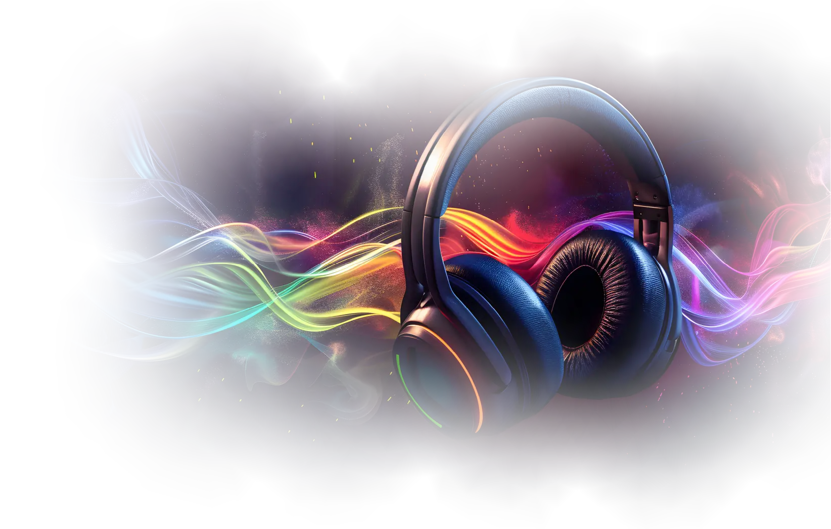 Headphones with colourful sound waves