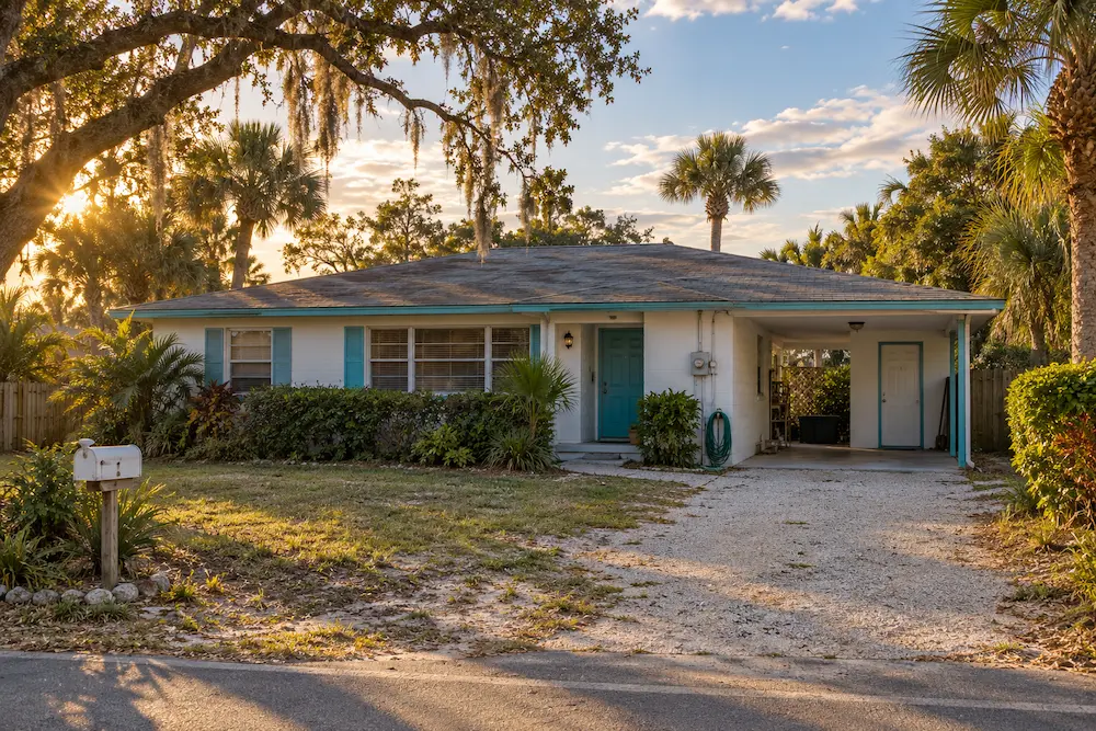 Typical 1970s concrete-block home with a carport near St. Augustine Beach, St. Johns County, FL