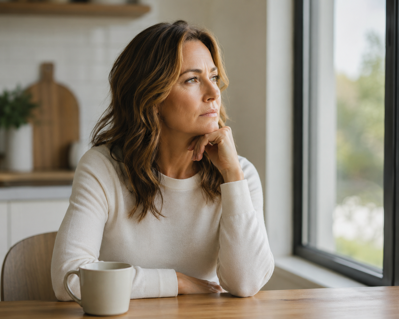 Revive & Restore peptide optimization patient reflecting on health, energy, recovery, and wellness goals at home in New Hampshire.