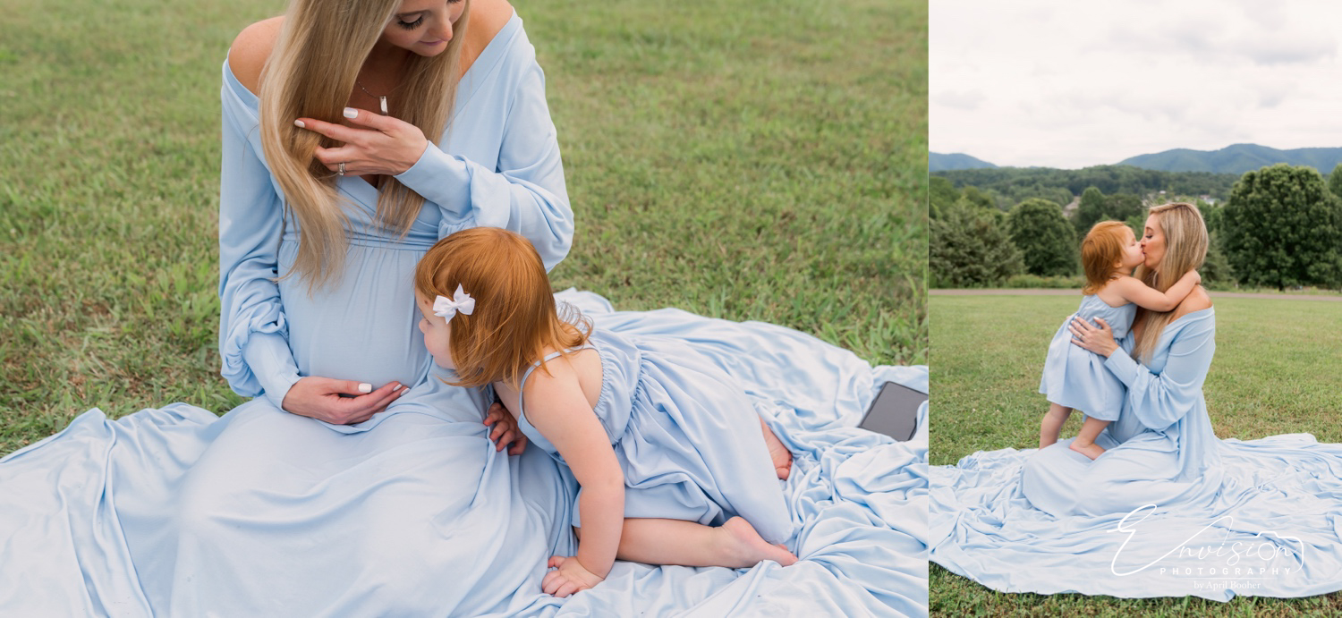 Warm family interaction during an outdoor maternity photo session