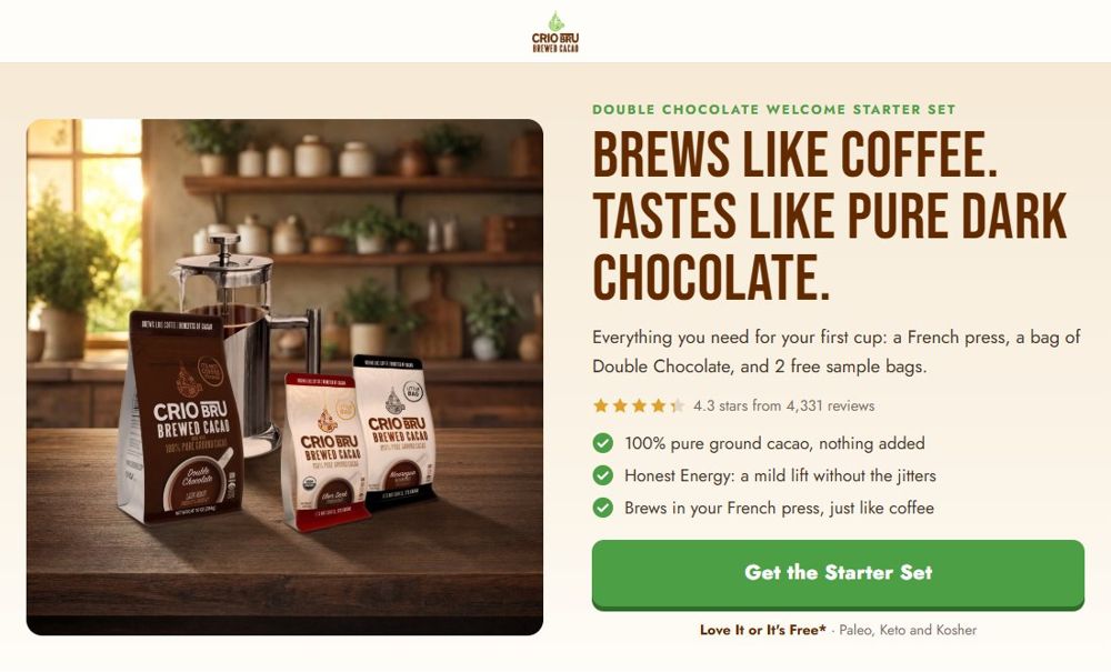 The new Brewed Cacao Starter Set product page