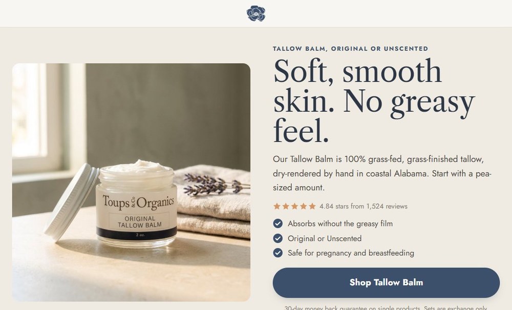 The new Tallow Balm product page