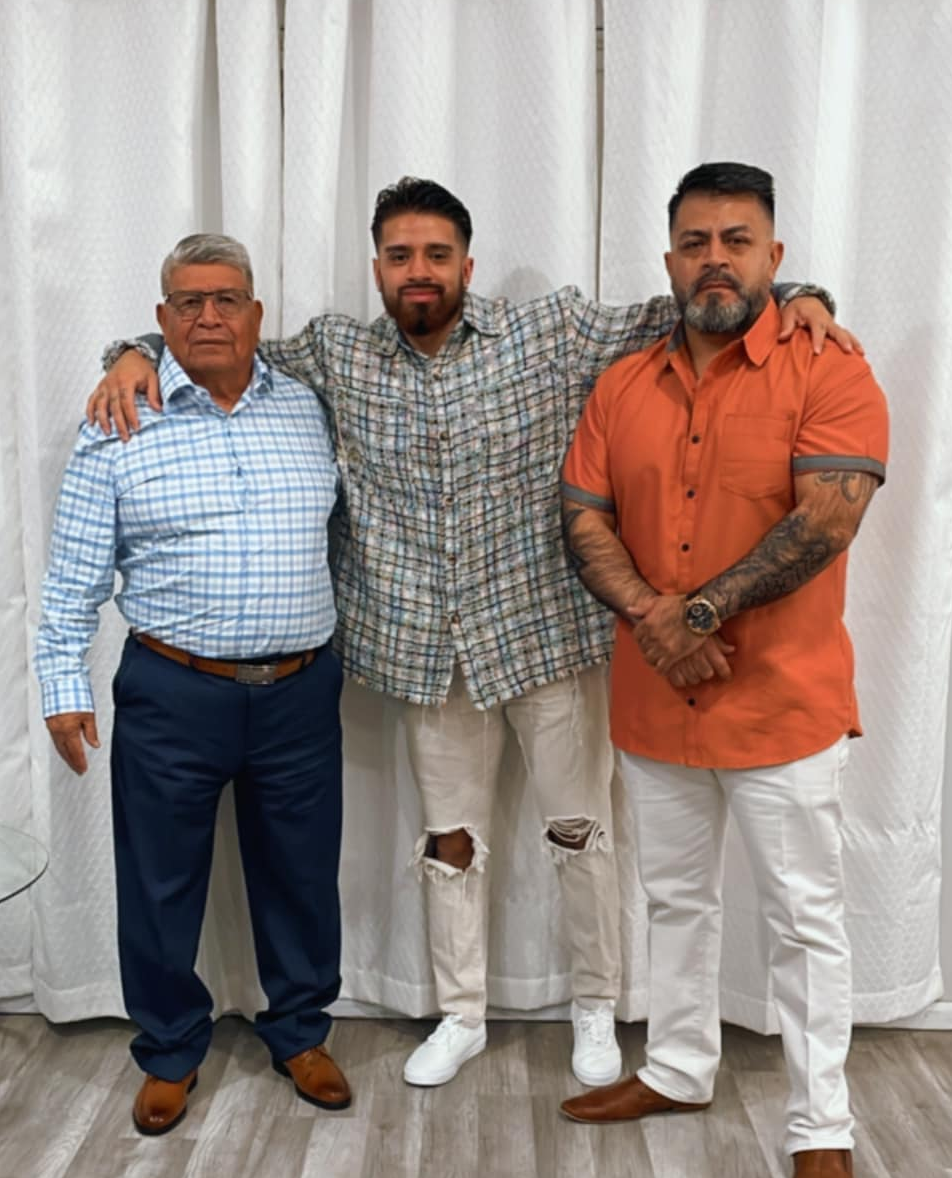 Brandon Garzon with his dad and brother — a family rooted in the trades.