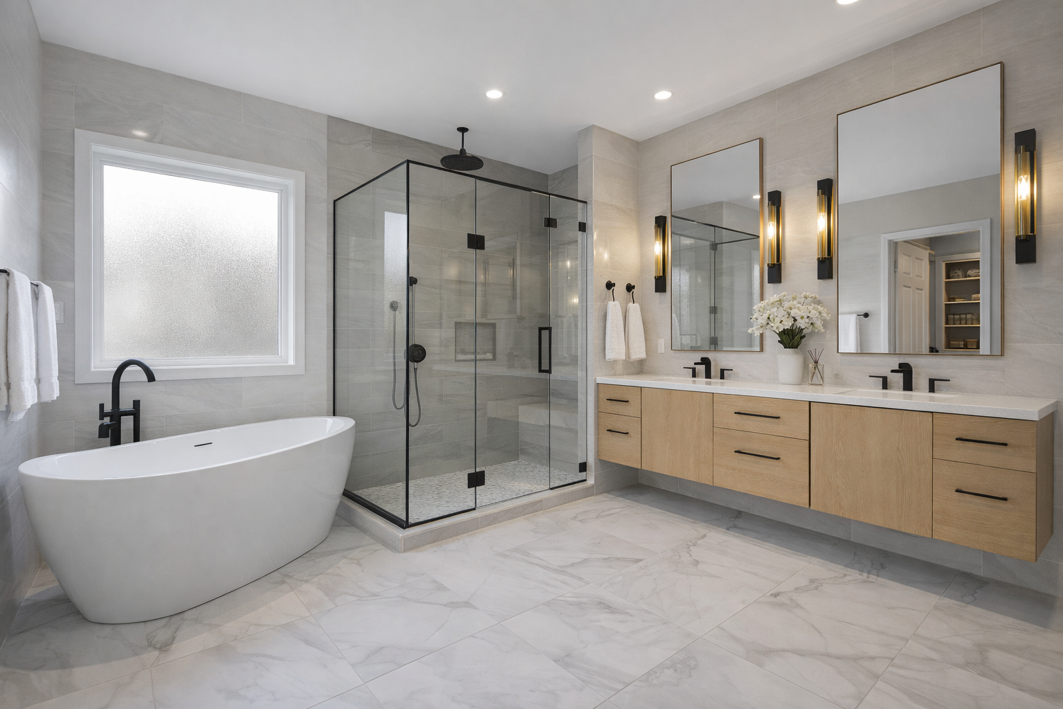 Luxury bathroom remodel with modern Midwest styling and premium finishes