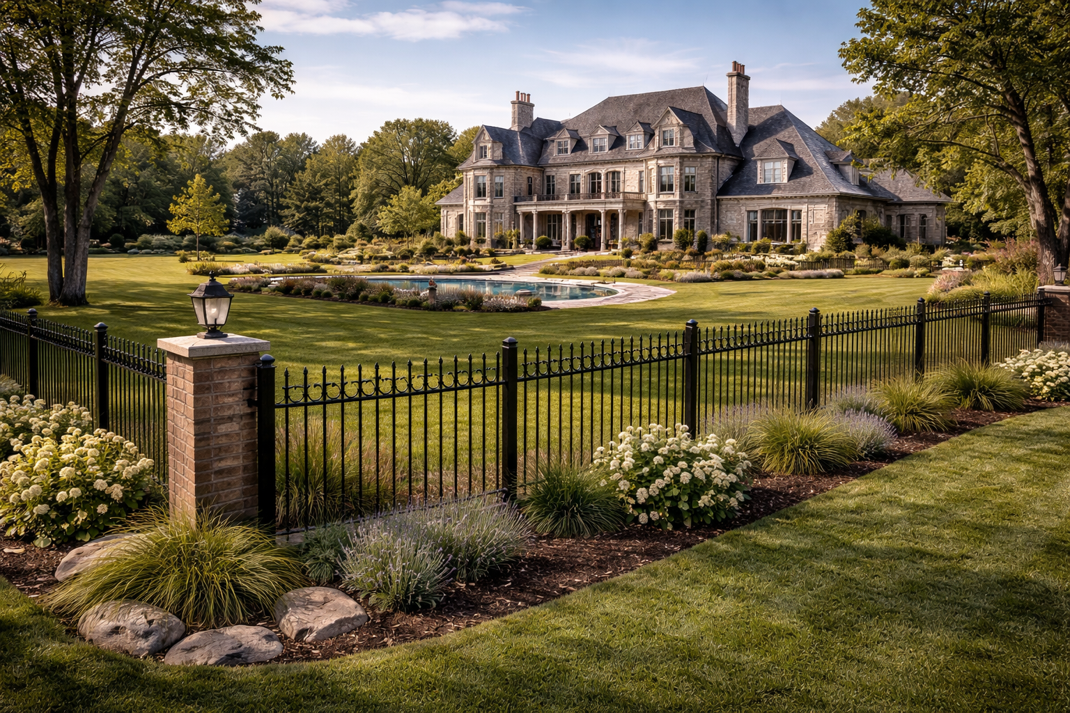 Ornamental steel fence after