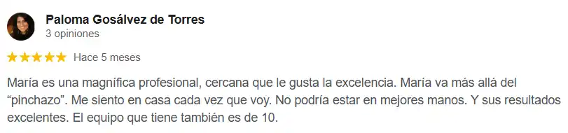Reseña de Google de Paloma Gosálvez de Torres, 5 estrellas