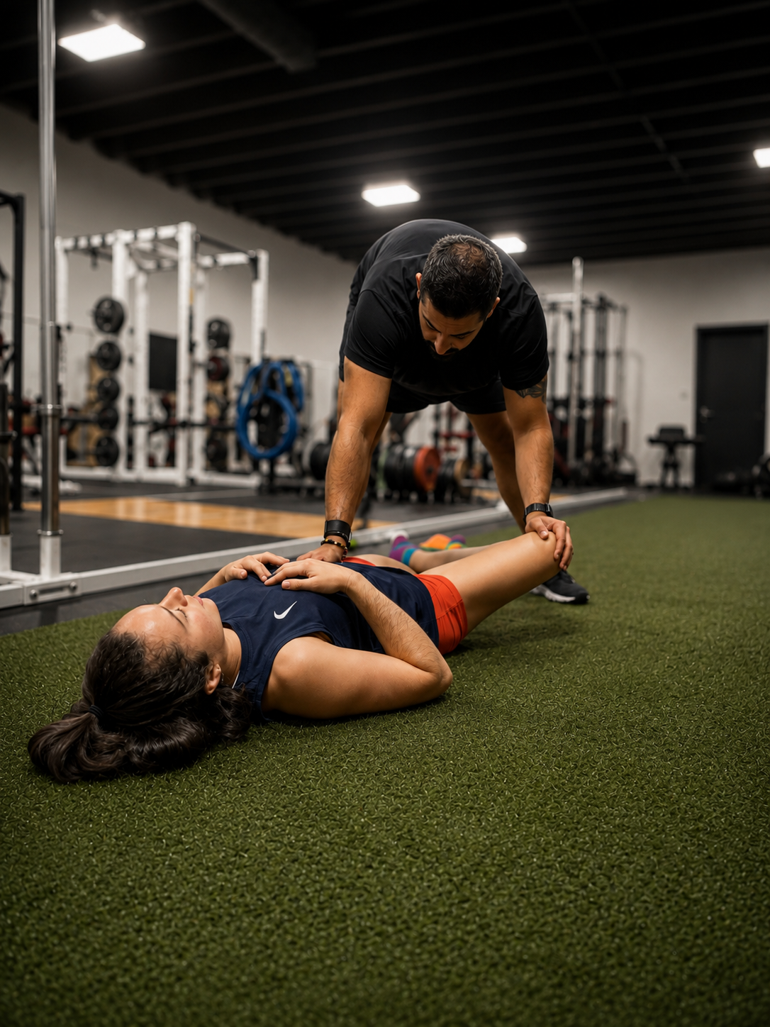 Coaching a client through hip mobility work