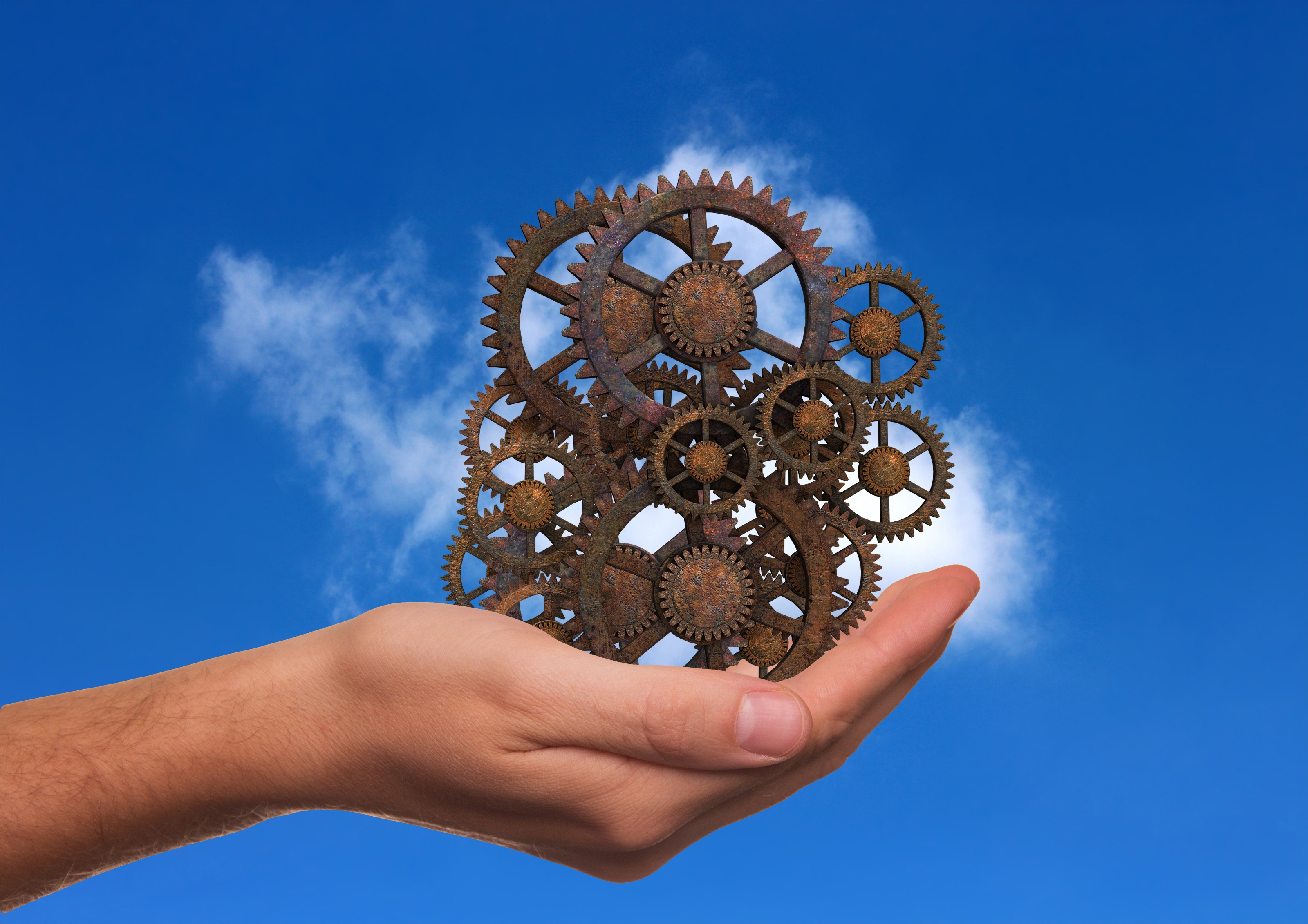 Hand holding lots of cogs Hand holding lots of cogs