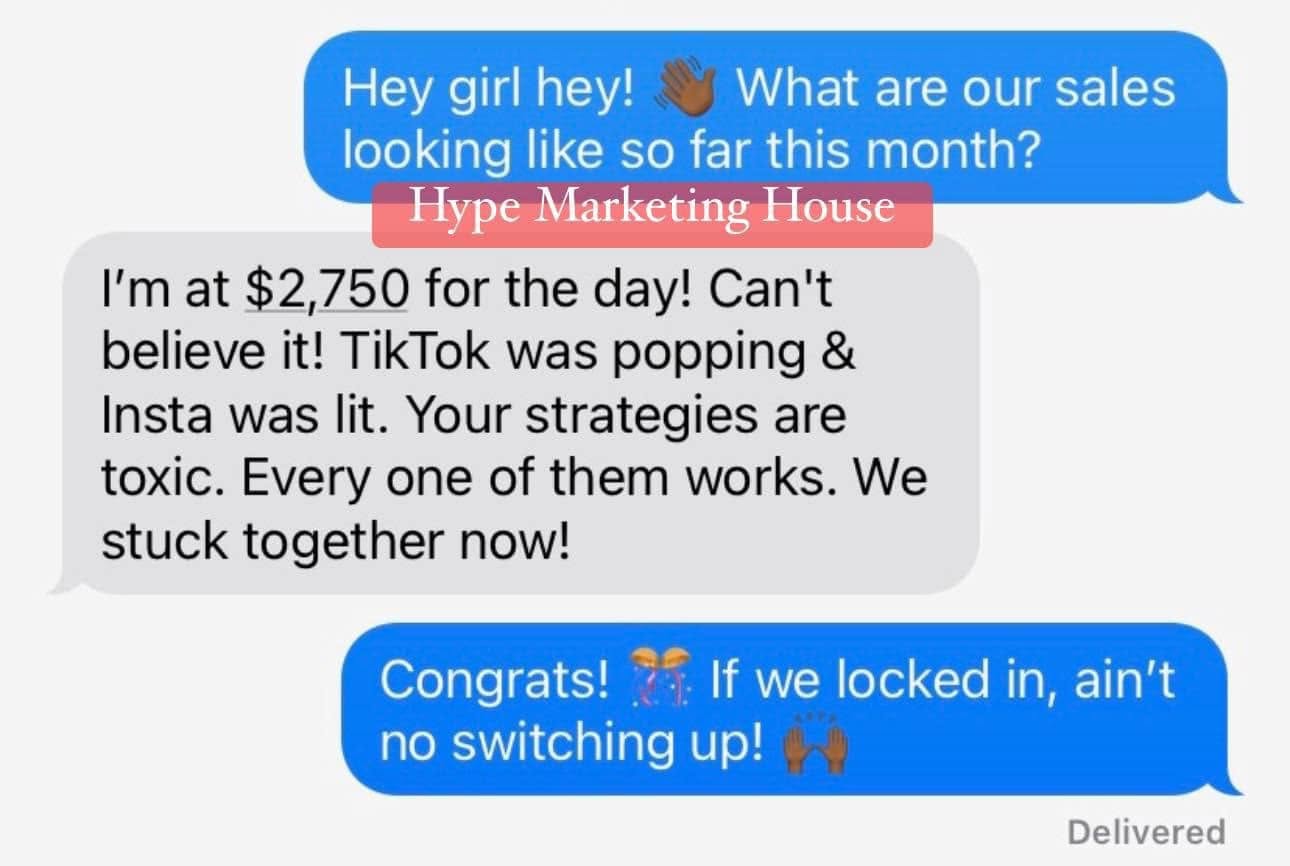 Text message from a client: I'm at $2,750 for the day