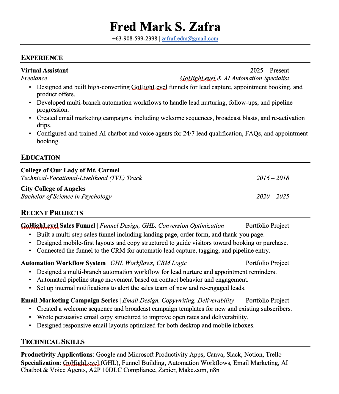 Fred Mark S. Zafra — Résumé