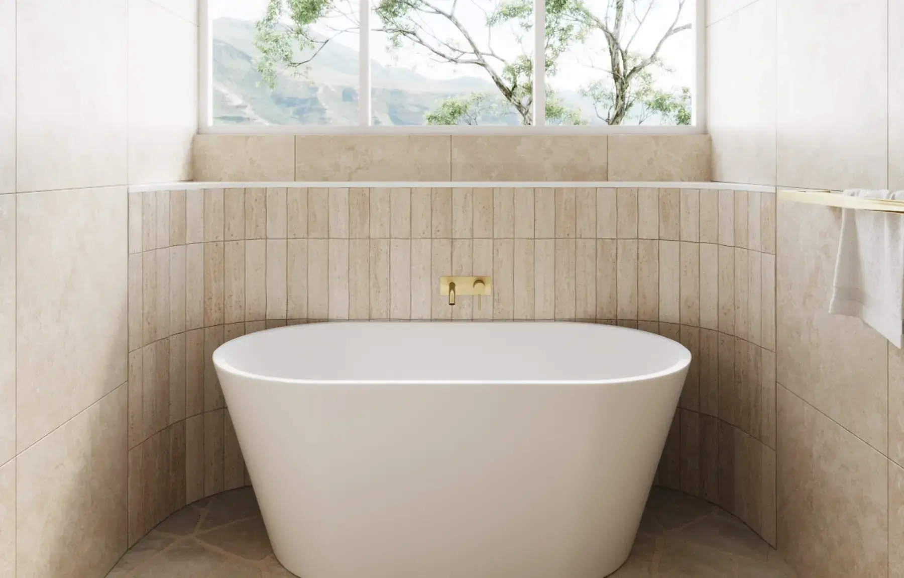 Freestanding bath beneath a window