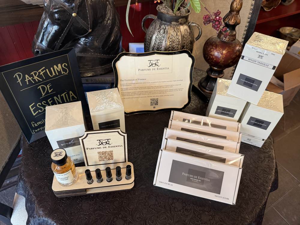 Parfums de Essentia eau de parfum bottles and sampler sets at Horse Feathers Mercantile