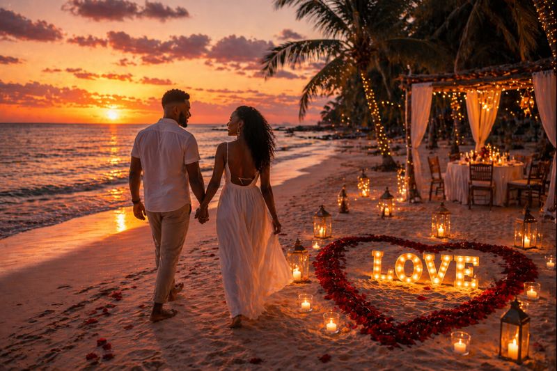 Couple walking together on the beach